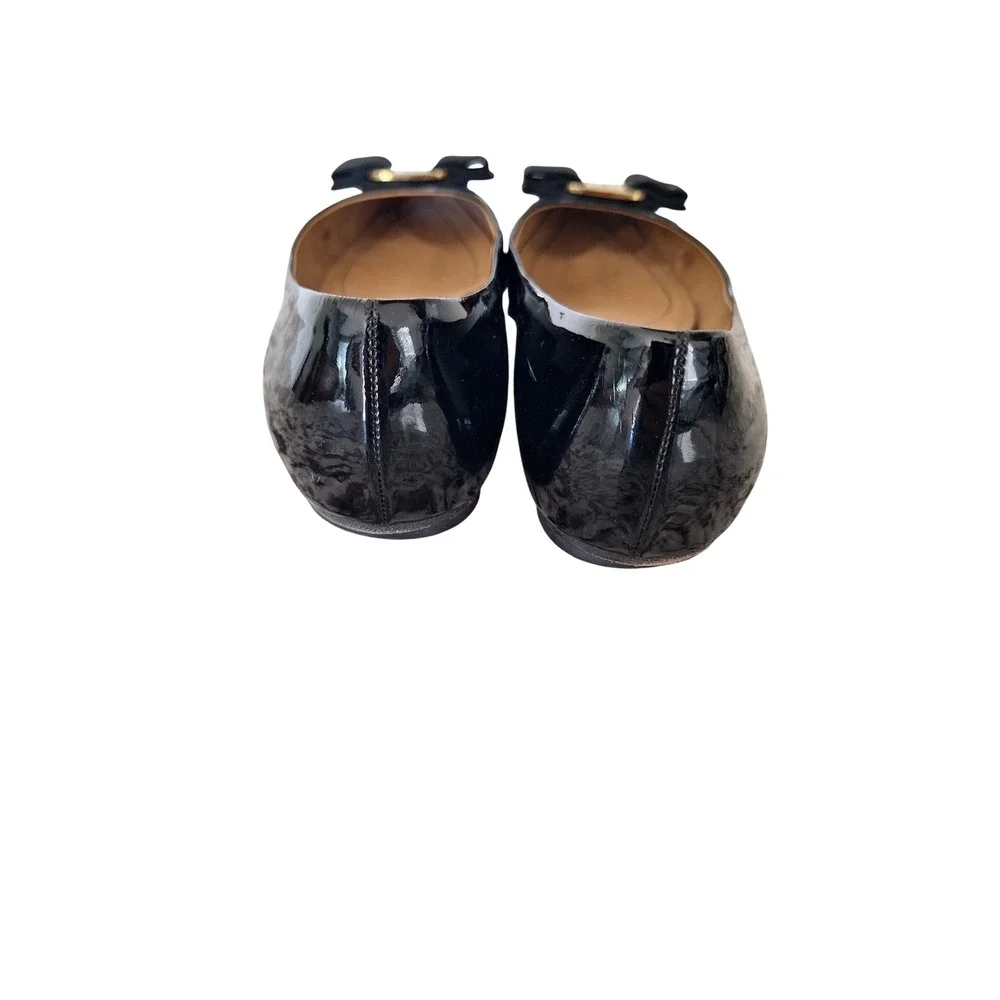 Salvatore Ferragamo Varina Black Patent Leather Bow Ballet Flats 5.5 C YW 05205